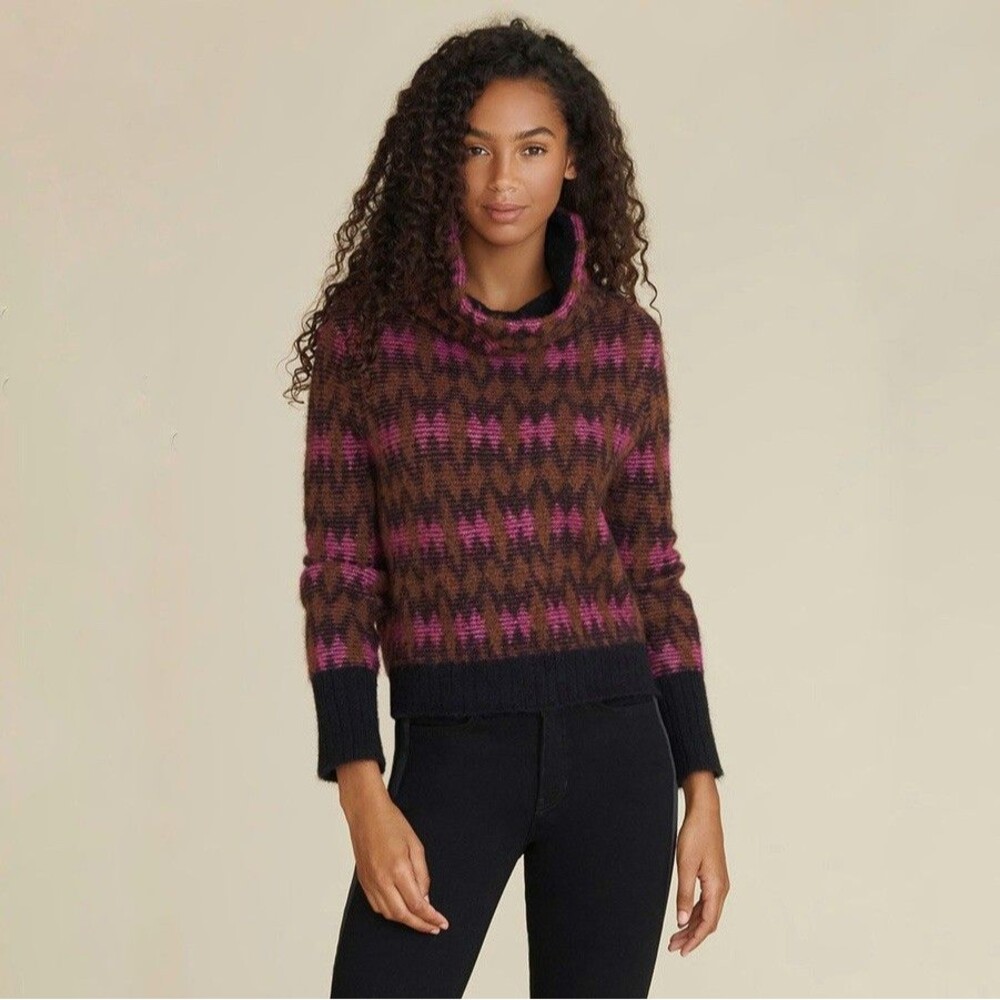 Veronica Beard Davis Sweater Alpaca Blend Pink Brown Cowl Size XS $395